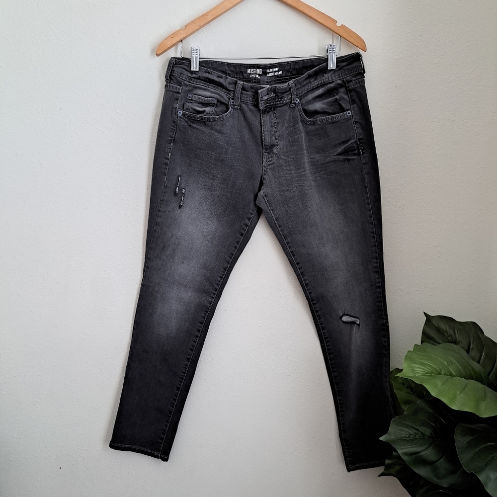 Mossimo SUPPLY Denim Gray Distressed JEANS Size 17 Slim Junior